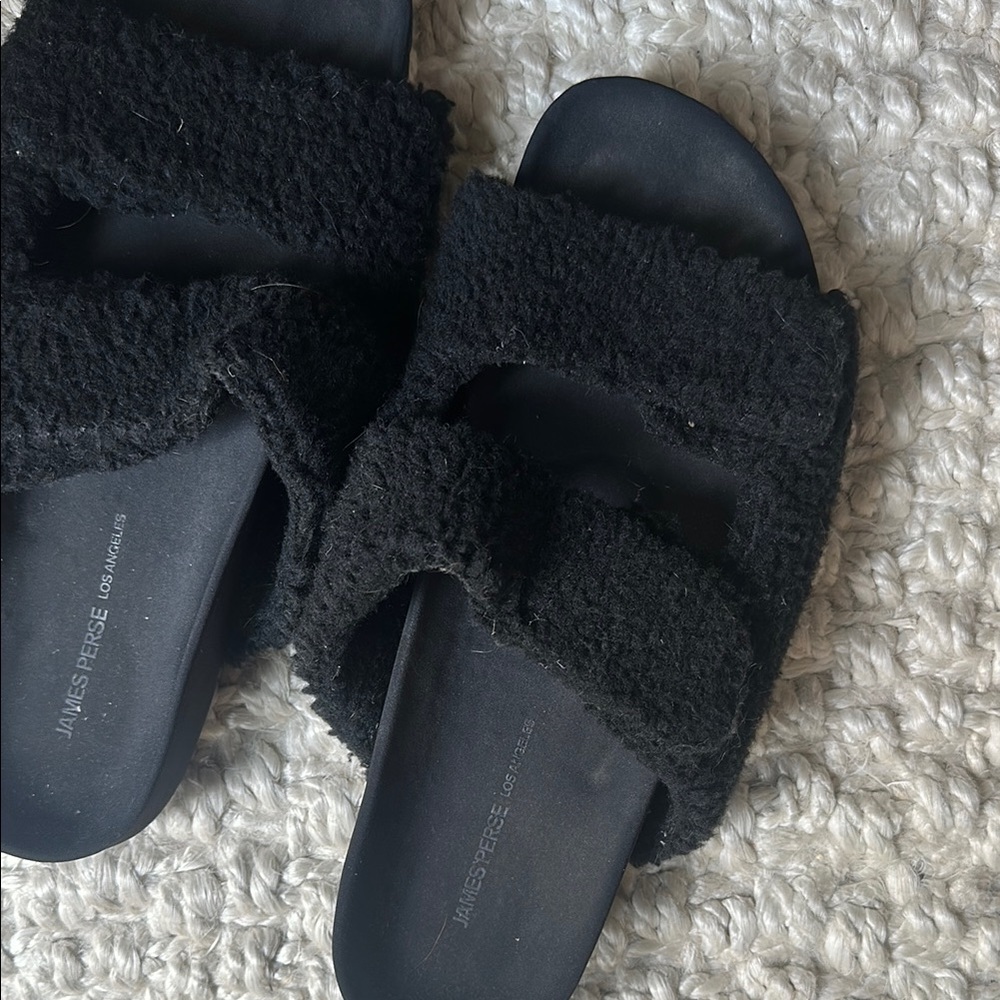 James Perse Black shearling Slide Sandals